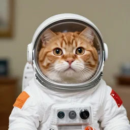 1 9 8 0's photo of cute ginger cat in spacesuit