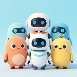 concept of cute colorful 3 d family robot characters for kids in pixar style, big eyes, simple smooth shapes and forms, reflective like candy, family friendly, masterpiece, award - winning, intricate concept art, 8 k, artstation