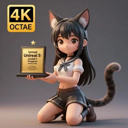 3D render of a girl with cat ears and tail, fantasy artwork, award winning, hyper detailed, very very very very very very very very very very very beautiful, studio lighting, artstation, unreal engine, unreal 5, 4k, octane renderer
