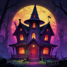 horror witch house, very colorful vibrant