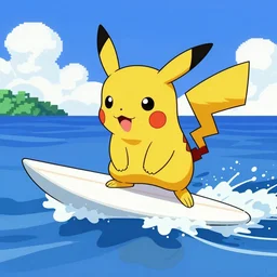 of pikachu surfing on a surfboard , n64 graphics , ps1, artstation