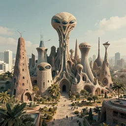 8 k photography from a strange alien city, organic buildings