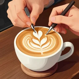 barista latte art, coffee, hand drawn, illustration, engraved vector, by alexanderpokusay, trending on artstation,