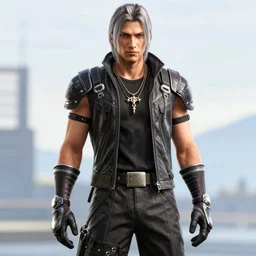Screenshot of Sephiroth in the game GTA V, highly detailed