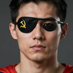 soviet russian superman with an eyepatch, close up, photorealistic