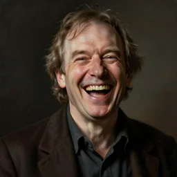 terry pratchett laughing, portrait by wlop and ross tran