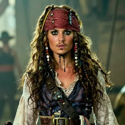 Natalie Portman as a pirate captain, film still from Pirates of the Caribbean: Curse of the Black Pearl