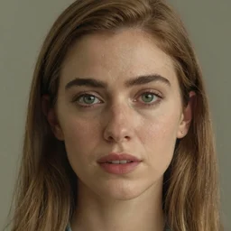 portrait of a white lebanese woman with green eyes, light brown straight hair, slender face structure, cinematic composition, detailed, hd, digital art