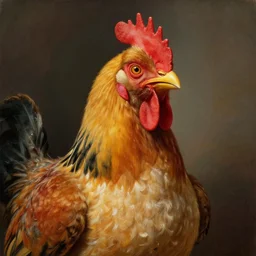 portrait of an asian man dressed as a chicken, the chicken man, highly detailed painting by gaston bussiere, craig mullins, j. c. leyendecker 8 k