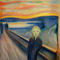 the scream by edvard munch, japanese landscape in background, digital painting, high resolution