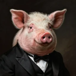 portrait of a pig in a tuxedo, dramatic light, Chiaroscuro, dark, classic portrait, high detail, detailed, illustration by Rembrandt
