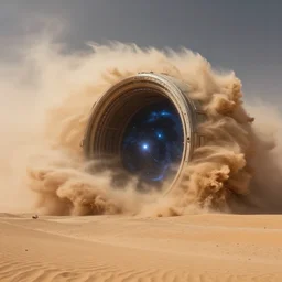intergalactic stargate portal in the middle of a desert, with a sandstorm raging around it by thomas kinkaid