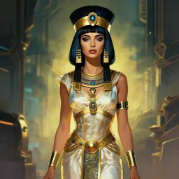 a cyberpunk version of Cleopatra, digital art, in the style of Arnold Armitage