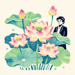colorful print of lotus nymphaea bunched botanical artwork, multicolor lino block print with vignettes, created by mike mignola, greg hildebrandt, banksy in the style of painting toon shades, colorful ink, vibrant, pastel, color vector, smooth curves, graphical, detailed, trending in art station