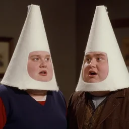 obese coneheads, detailed facial features, 1 9 8 0 aesthetic