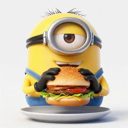 A minion eating an hamburger, highly detailed