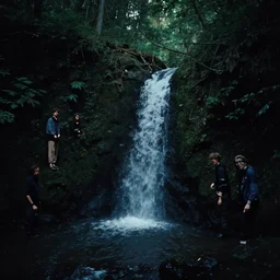 a tiny waterfall in the dark forest. andreas achenbach, artgerm, mikko lagerstedt, zack snyder, tokujin yoshioka