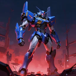 arasaka mech, cyberpunk, art by greg tocchini, dave mccaig artwork, red and blue neon