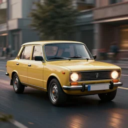 a cinematic shot of a VAZ 2107, Lada Riva, octane render, volumetric lighting, raytracing, RTX, by Andy Thomas, Mario Martinez, Daniel Mirante, Gustave Dore, Artstation, CGsociety, masterpiece
