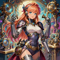 the portrait of true neutral semi - colorful female steampunk cyborg mechanist as absurdly beautiful, gorgeous, elegant, young gravure idol, an ultrafine hyperdetailed illustration by kim jung gi, irakli nadar, intricate linework, bright colors, octopath traveler, final fantasy, unreal engine 5 highly rendered, global illumination, radiant light, detailed and intricate environment