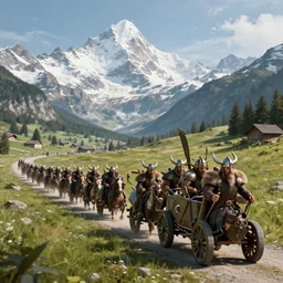 The Swiss Alps and convoy of Vikings, Greg Rutkowski, ArtStation, CGSociety, Unreal Engine