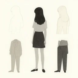 character shape design exploration, minimalist mixed media layout from masaaki yuasa ( 1 9 9 7 )