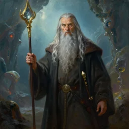 a beautiful painting of gandalf on an alien world, ray traced lighting by jean claude mezieres
