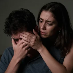 wife betraying her husband, heartbreaking, dramatic, hyper detailed, cinematic lighting, studio quality,
