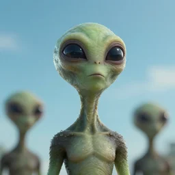 an alien looking up towards the sky, wondering about others