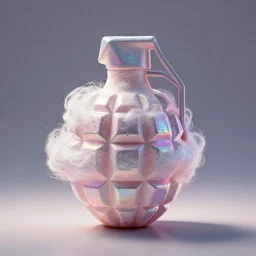 cotton Candy shaped like a grenade!!!, centered, product shot, airy, iridescent lighting, gradient background