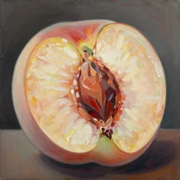 still painting of peach half by georgia okeeffe