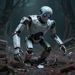 broken robot, 4 k photorealistic, cinematic nightmare horror style, scary atmosphere 5 d
