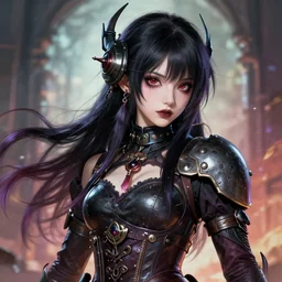 an epic fantasy comic book style portrait painting of an extremely cute and adorable very beautiful darkwave industrial goth girl with a strong japanese aristocratic - style image, character design by mark ryden and pixar and hayao miyazaki, unreal 5, daz, hyperrealistic, octane render, cosplay, rpg portrait, dynamic lighting, intricate detail, summer vibrancy, cinematic