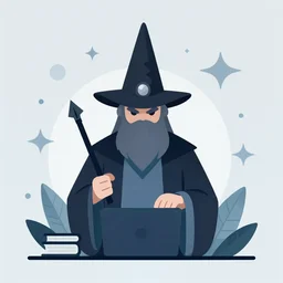 wizard, flat corporate aesthetic