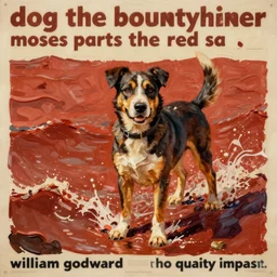 “dog the bounty hunter moses parts the red sea, william godward painting vintage poster, high quality impasto”