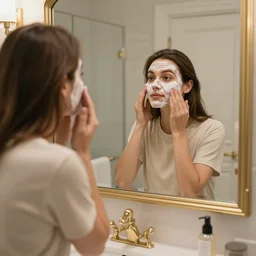 vecna doing his daily skincare routine in a fancy bathroom, realistic photo, 4 k, uhd, mirror
