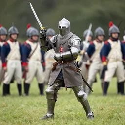 a medieval knight charging napoleonic soldiers