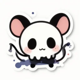 die cut sticker, cute demonic rat skull, kawaii, joyfull, clean cut, splatter paint