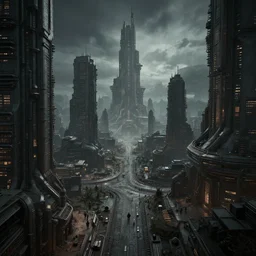 distopian city 3 d, dark scifi, futuristic distopia by stanslav lem, journey across the urban district, neverland, ultra hd rendered, ultra realsim
