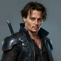 portrait of johnny depp as a cyberpunk warrior, diffuse lighting, fantasy, highly detailed, photorealistic, digital painting, artstation, illustration, concept art, smooth, sharp focus, in the style of tom bagshaw