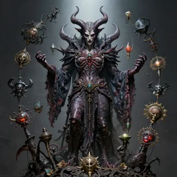 beautiful evil fantasy character portrait, ultra realistic, demon, wide angle, intricate details, the fifth element artifacts, highly detailed by peter mohrbacher, hajime sorayama, wayne barlowe, boris vallejo, aaron horkey, gaston bussiere, craig mullins