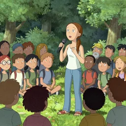 a dramatic glen keane cartoon of gretta thunberg giving a speech to a crowd of youth climate activists