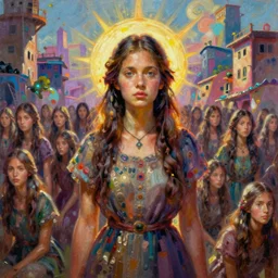thousands of clones of poor woman, dystopian slums, vibrant, fantasy, trending on art station, oil painting, concept art