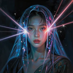 awe-inspiring award-winning concept art face portrait painting of attractive anglerfish Ashley Liao in neon shrouds as the goddess of lasers, sparks, by Julie Bell, Jean Delville, Virgil Finlay, Alphonse Mucha, Ayami Kojima, Amano, Charlie Bowater, Karol Bak, Greg Hildebrandt, Jean Delville, Frank Frazetta, Peter Kemp, and Pierre Puvis de Chavannesa, cyberpunk, extremely moody lighting, glowing light and shadow, atmospheric, shadowy, cinematic, 8K,