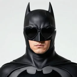 by tadanori yokoo. batman wearing heart shaped sunglasses.