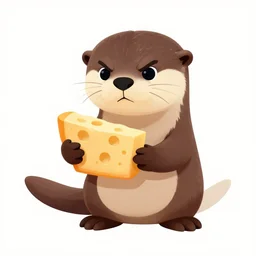 Angry otter holding a slice of cheese