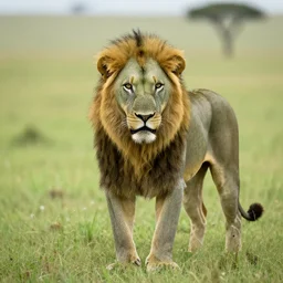 green lion in savanna