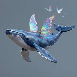 digital painting of a fictional flying spirit whale, it has tiny multiple holographic butterfly wings on its backside, fully detailed, 4 k, octane render quality, real footage, psychedelics featured on artstation, subreddit / r / whale, by mohamed solah, art limited whale by bahar moumivand