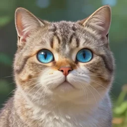 An epic fantasy comic book style portrait painting of cat, very expressive, light blue piercing eyes, round face, character design by Mark Ryden and Pixar and Hayao Miyazaki, unreal 5, DAZ, hyperrealistic, octane render, cosplay, RPG portrait, dynamic lighting, intricate detail, summer vibrancy, cinematic