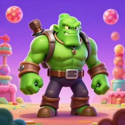 Doom Guy's adventure in Candy Land, 4k, 8k, highly detailed, digital art, green Doom Guy